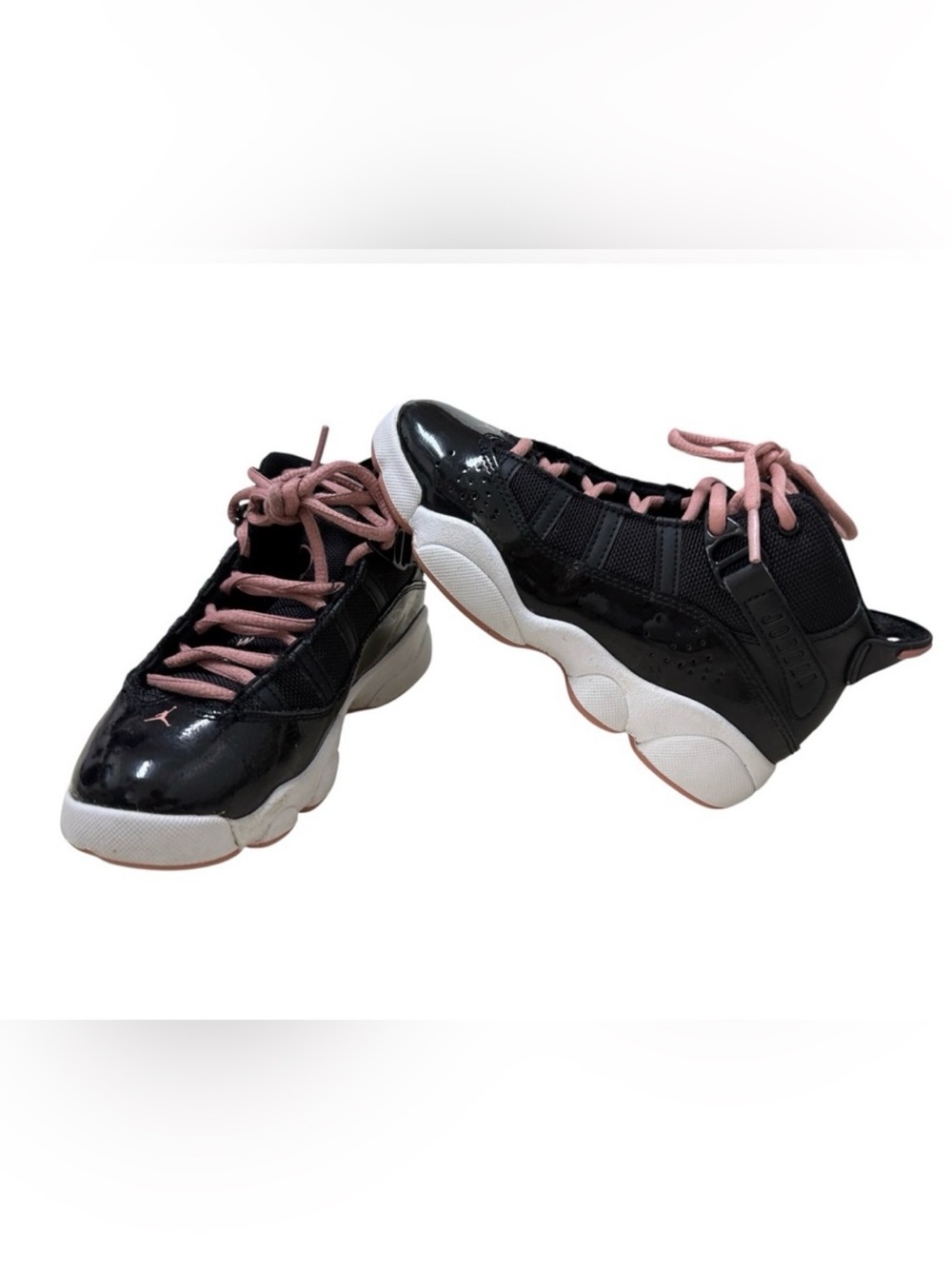 Air Jordan 6 Rings Black Rust Pink PS Kids 13.5C 323432-068 Patent Leather